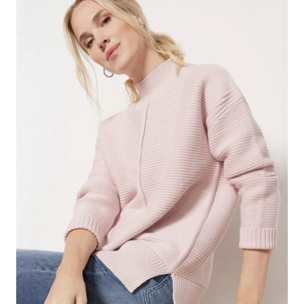 Evereve Pink Foster Turtleneck Ribbed Knit Sweater Cozy Boho Minimalist Size M